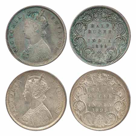 Victoria Empress, Silver ½ Rupee (2), 1899, Calcutta Mint, A/I/'C' incused (PR 282), Bomba