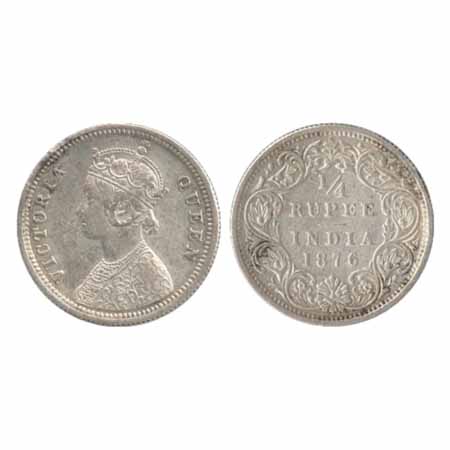 Victoria Queen, Silver ¼ Rupee, 1876, Bombay Mint, A/I/no mm (PR 407). Very Fine +, Rare.