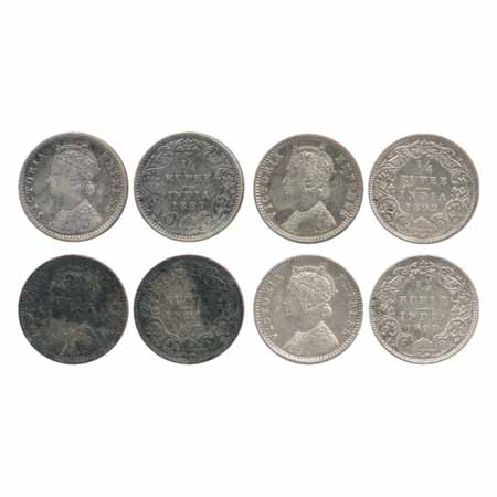 Victoria Empress, Silver ¼ Rupees (4), 1887, Bombay Mint, C/II/'B' raised (PR 420), 1892, 