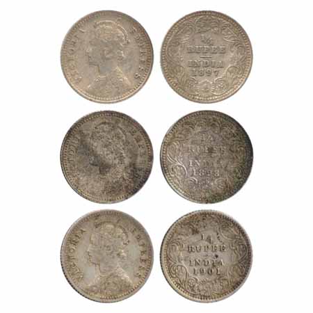 Victoria Empress, Silver ¼ Rupees (3), 1897, 1898 and 1901, Calcutta Mint, C/II/'C' incuse