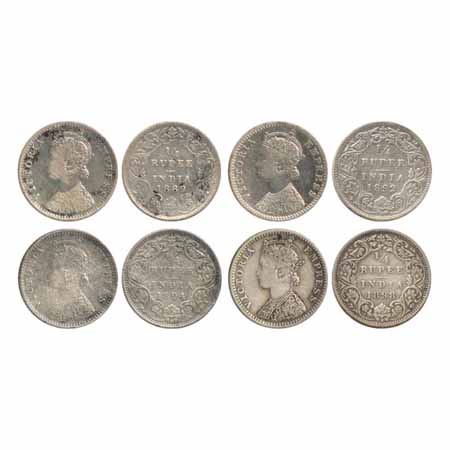 Victoria Empress, Silver ¼ Rupees (4), 1889, Bombay Mint, C/II/'B' incused (PR 423), 1892,