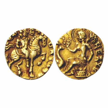 Kumaragupta I (c.414-455AD), 'Horseman' type, Gold Dinar, Bayana Hoard, Pl XXV, no.1, 8.20