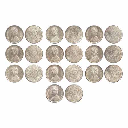 Victoria Queen, Silver 2 Annas (10), 1875, Calcutta Mint, A/I (PR 489). (10 Coins) All UNC