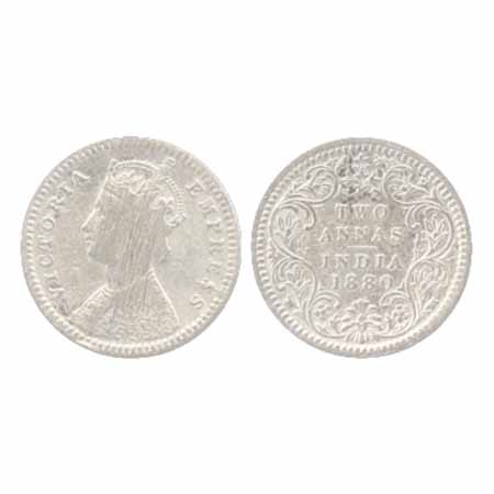 Victoria Empress, Silver, 2 Annas, 1880, Calcutta Mint, B/II/'C' incused, (PR 495). Fine, 