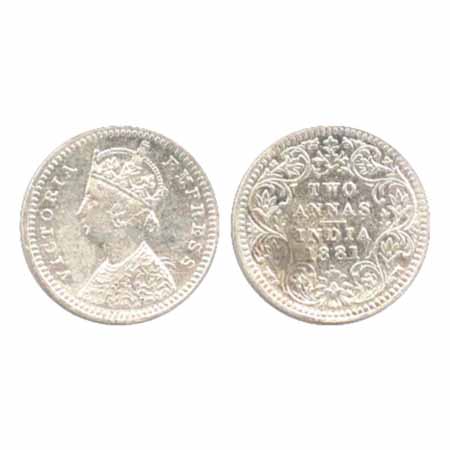 Victoria Empress, Silver 2 Annas, Bombay Mint, 1881, B/II/Dot, (PR 524). Very Fine, Rare.