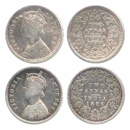 Victoria Empress, Silver 2 Annas (2), 1883, Calcutta Mint, B/II/'C' incused, (PR 498) and 