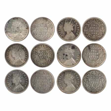 Victoria Empress, Silver 2 Annas (6), 1889, 1890, 1891, 1897, 1898 Bombay Mint, B/II/'B' i
