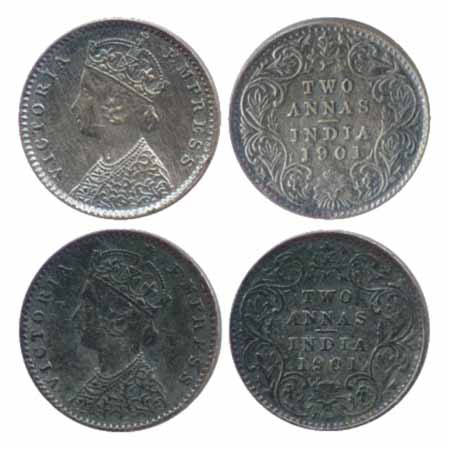 Victoria Empress, Silver 2 Annas (2), 1901, Calcutta Mint, B/II/'C' incused (PR 515). (2 C