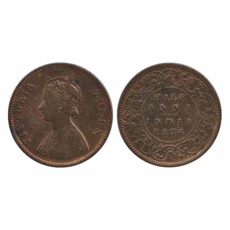 Victoria Queen, Copper ½ Anna, 1876, Calcutta Mint, bust 'B', (PR 584). Fine + for the typ
