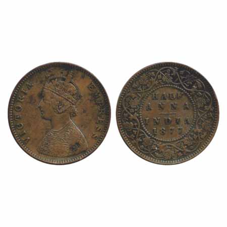 Victoria Empress, Copper ½ Anna, 1877, Bombay Mint, bust 'B', (PR 586). Very Fine, Scarce.