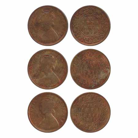 Victoria Empress, Copper ½ Annas (3), 1877, Bombay Mint, bust 'B' (PR 586). (3 Coins) Fine