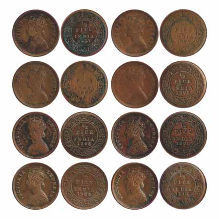 Victoria Empress, Copper ½ Pice (8), 1887, 1890, 1891, 1893, 1898, 1899, 1900 and 1901, Ca