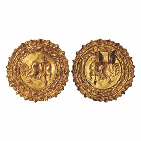Gold repousse pendant, Gupta period, c. 5th century AD, Gujarat region, depicting a cock f