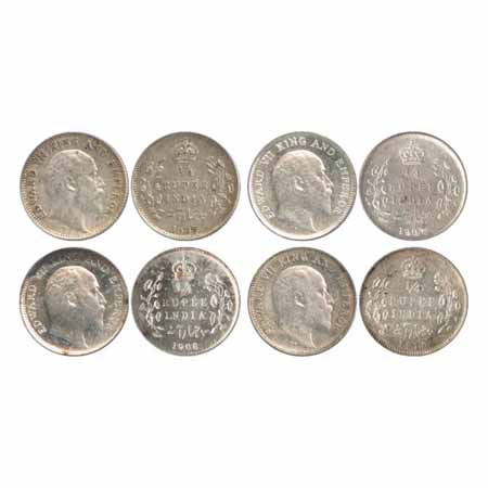 Edward VII, Silver ¼ Rupees (4), 1905, 1907 1908 and 1910, Calcutta Mint, (PR 434, 436, 43