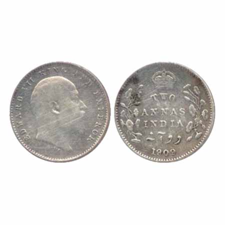 Edward VII, Silver 2 Annas, 1909, Calcutta Mint, (PR 562). Very Fine, Rare.