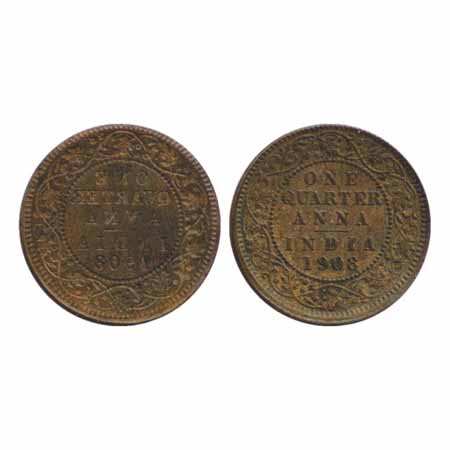Edward VII, Bronze ¼ Anna, 1908, Calcutta, error reverse brockage. Extremely Fine, Very Ra