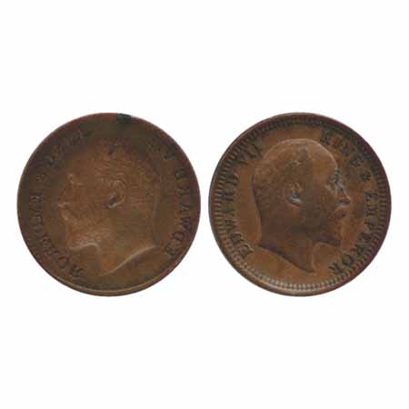 Edward VII, Copper ¼ Anna, error, obverse brockage. Extremely Fine, Rare.
