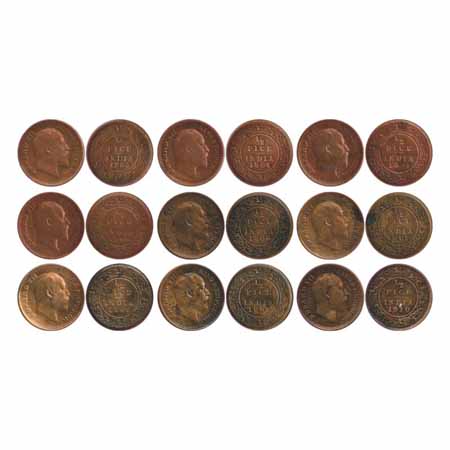 Edward VII, Copper / Bronze ½ Pice (9), Copper, 1903, 1904 1905, 1906 (Bronze), 1906, 1907