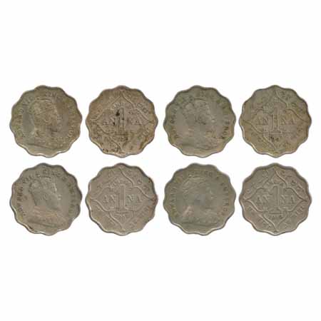 Edward VII, Cupro-Nickel, 1 Annas (4), 1907, 1908, 1909 and 1910, Bombay Mint, 'B' incused