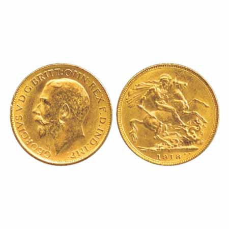 George V, Gold Sovereign, 8g. 1918, B M in relief on the truncation “I” (India) mint mark 