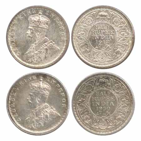 George V, Silver ½ Rupees (2), 1912, Bombay Mint, dot (PR 336), 1930, Calcutta Mint, no do