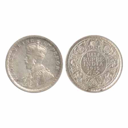 George V, Silver ½ Rupee, 1915, Calcutta Mint, no dot, (PR 322). Very Fine, Scarce.