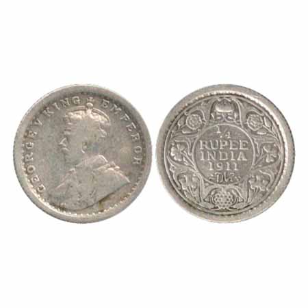 George V, Silver ¼ Rupee, 1911, Calcutta Mint, no dot, pig type, (PR 440). About Very Fine