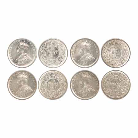 George V, Silver ¼ Rupees (4), 1917, 1918, 1919 and 1926, Calcutta Mint, no dot (PR 446, 4