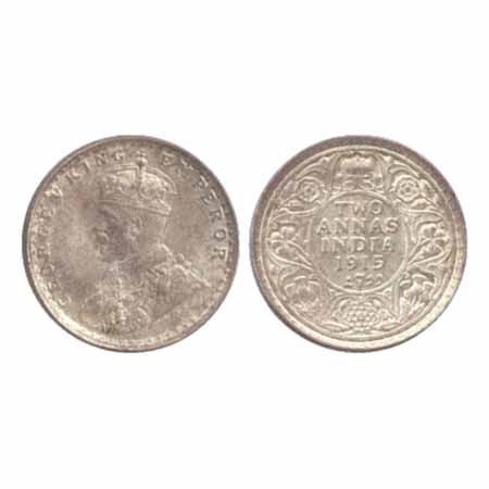 George V, Silver 2 Annas, 1915, Bombay Mint, dot (PR 574). Extremely Fine, Scarce.
