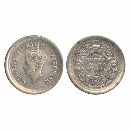 George VI, Half Silver Rupee, 1944, Lahore Mint, error, obverse and reverse, spread out. V