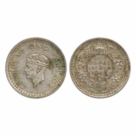 George VI, Half Silver Rupee, 1945, Lahore or Bombay Mint, privy marks shows centre bar of