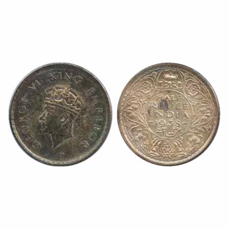 George VI, Silver ½ Rupee, 1938, Bombay Mint, 1938, dot, head type I, (PR 351). A UNC, Sca