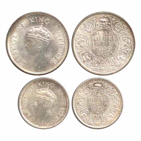 George VI, Silver ½ Rupee and ¼ Rupee, 1939, Bombay Mint, dot, head type I, (PR 353, 461).