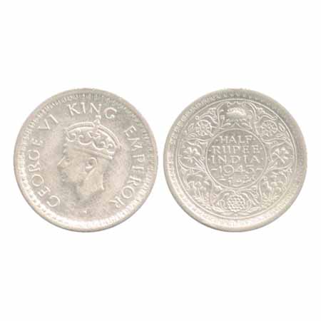 George VI, Half Silver, ½ Rupee, 1943, Bombay Mint, Star Lotus, diamond, (Unlisted in Prid