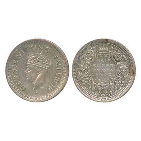 George VI, Half Silver ½ Rupee, 1945, Bombay Mint, large '5' (Unlisted in Pridmore). Very 
