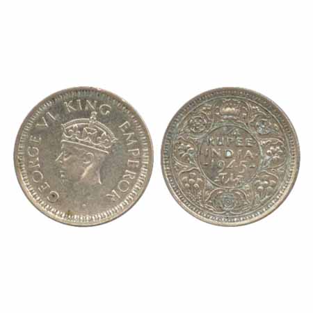 George VI, Half Silver ¼ Rupee, 1945, Bombay Mint, large '5' (PR 470). Very Fine +, Scarce