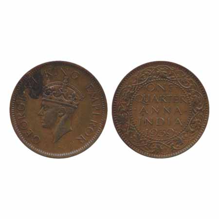 George VI, Copper ¼ Anna, 1939, Calcutta Mint, no dot, head type II (Unlisted in Pridmore)