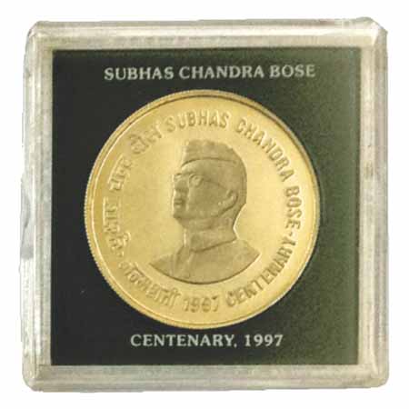 1997, Subhas Chandra Bose, Proof Set of 1 Coin, 100 Rupees, Calcutta Mint.