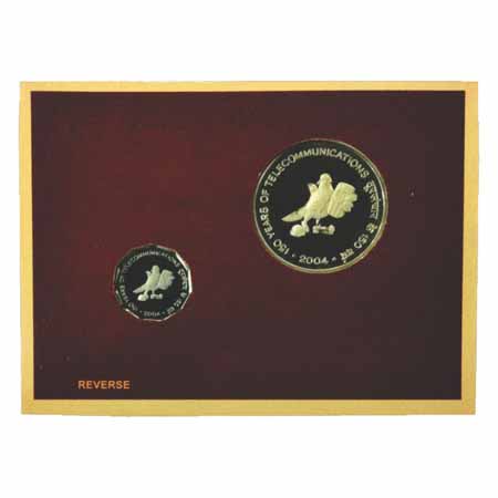 2004, 150 Years Tele Communication, Proof Set of 2 Coins 100 Rupees and 2 Rupees, Kolkata 