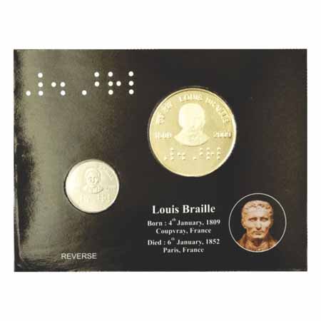 2009, 200th Birth Anniversary of Louis, Proof Set of 2 Coins 100 Rupees and 2 Rupees, Kolk
