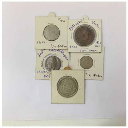 Portuguese India (5), Rupee 1947, ½ Rupees 1952, ¼ Rupee 1952, ½ Tanga1903, Tanga 1947. (5