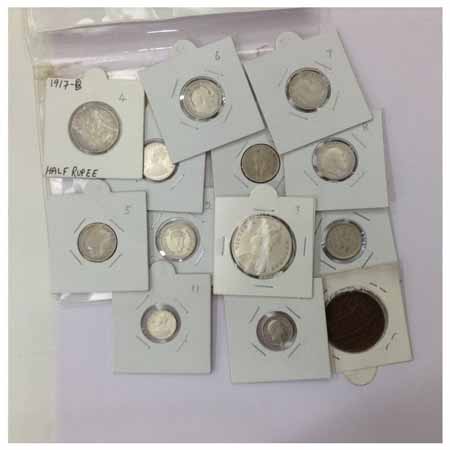 British India (14), 12 Silver and 2 Copper Nickel, 2x Victoria Rupees, 1x George V ½ Rupee