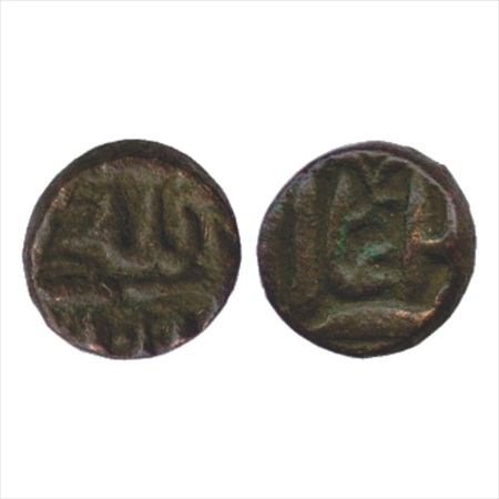 Akbar (1556-1605 AD), Copper coin of local Gujarat style and fabric, 3.95g. Obv: Crude ren