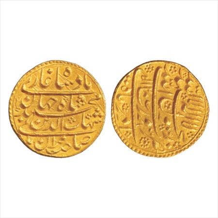 Shah Jahan (1628-1658 AD), Gold Mohur, Surat Mint, RY 2, 10.96g. Azar, (KM 254.6), die axi