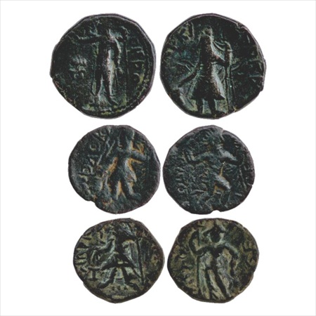 Kushans – Kanishka (c.127-150 AD), three Copper half unit, MAC3132-3134, 9.06g, 4.25g and 