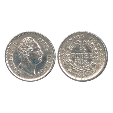 William IV, Silver ¼ Rupee, 1835, Calcutta Mint, Dug out 'F' (large dug), 18 berries, brok