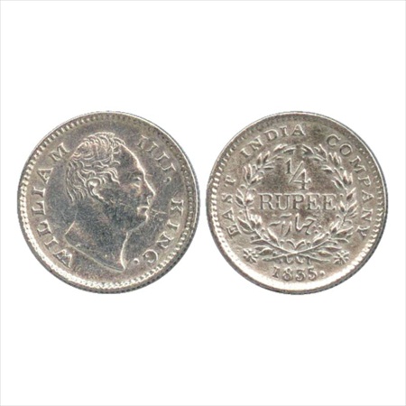 William IV, Silver ¼ Rupee, 1835, Calcutta Mint, Dug out 'F' (small dug), 18 berries, brok
