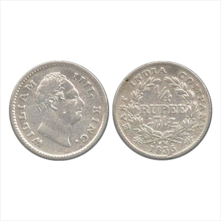 William IV, Silver ¼ Rupee, 1835, Calcutta Mint, Dug out 'F', 19 berries, large date numer