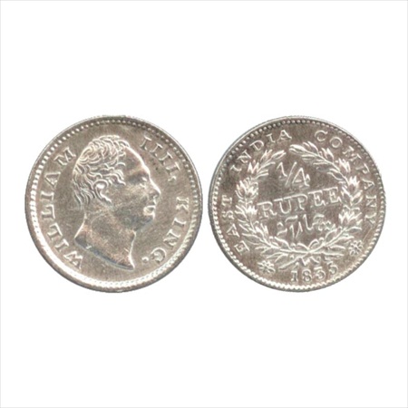 William IV, Silver ¼ Rupee, 1835, Calcutta Mint, Dug out 'F', 19 berries, large date numer