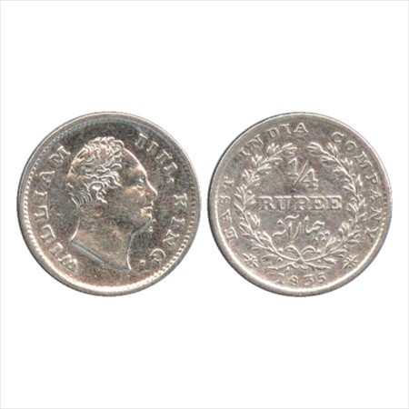 William IV, Silver ¼ Rupee, 1835, Bombay Mint, no initials, 20 berries, no dot after date,